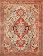 Tribal Large Geometric Anchor Medallion Antique Persian Heriz Serapi Area Rug 72549 by Nazmiyal Antique Rugs