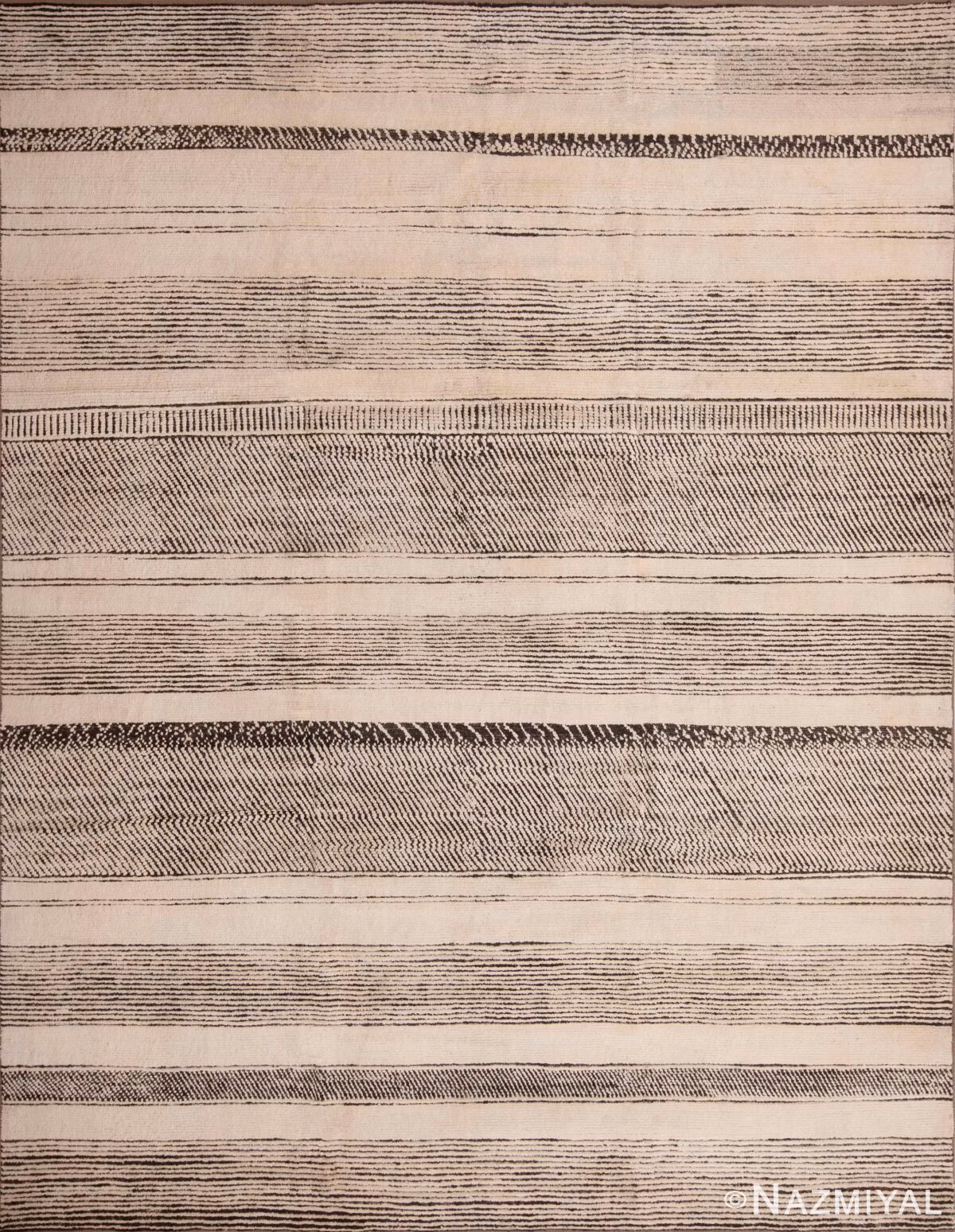 Cream And Black Handmade Wool Pile Abstract Contemporary Modern Area Rug 11537 by Nazmiyal Antique Rugs
