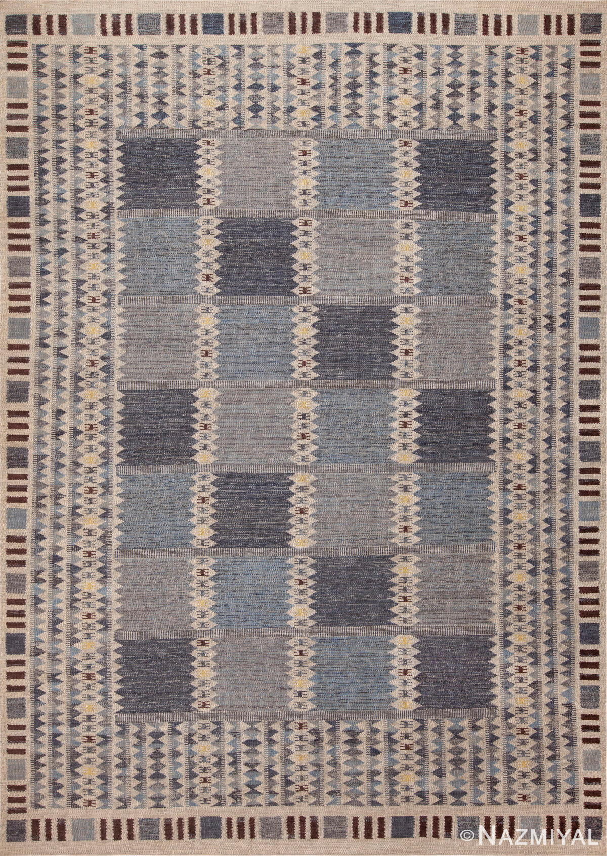 Gray Blue Flatwoven Scandinavian Modern Swedish Mid-Century Design Contemporary Geometric Kilim Rug 72543 by Nazmiyal Antique Rugs