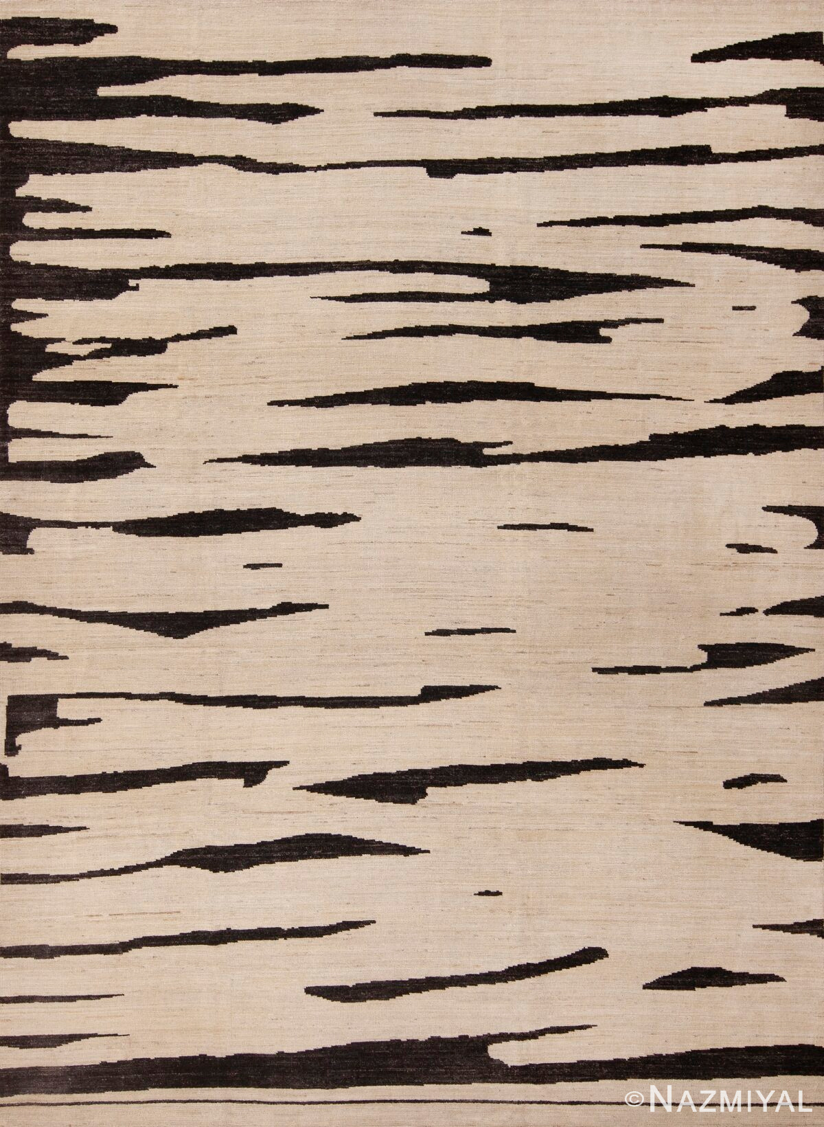 Handmade Cream Charcoal Brown Wool Modern Abstract Area Rug 11408 by Nazmiyal Antique Rugs