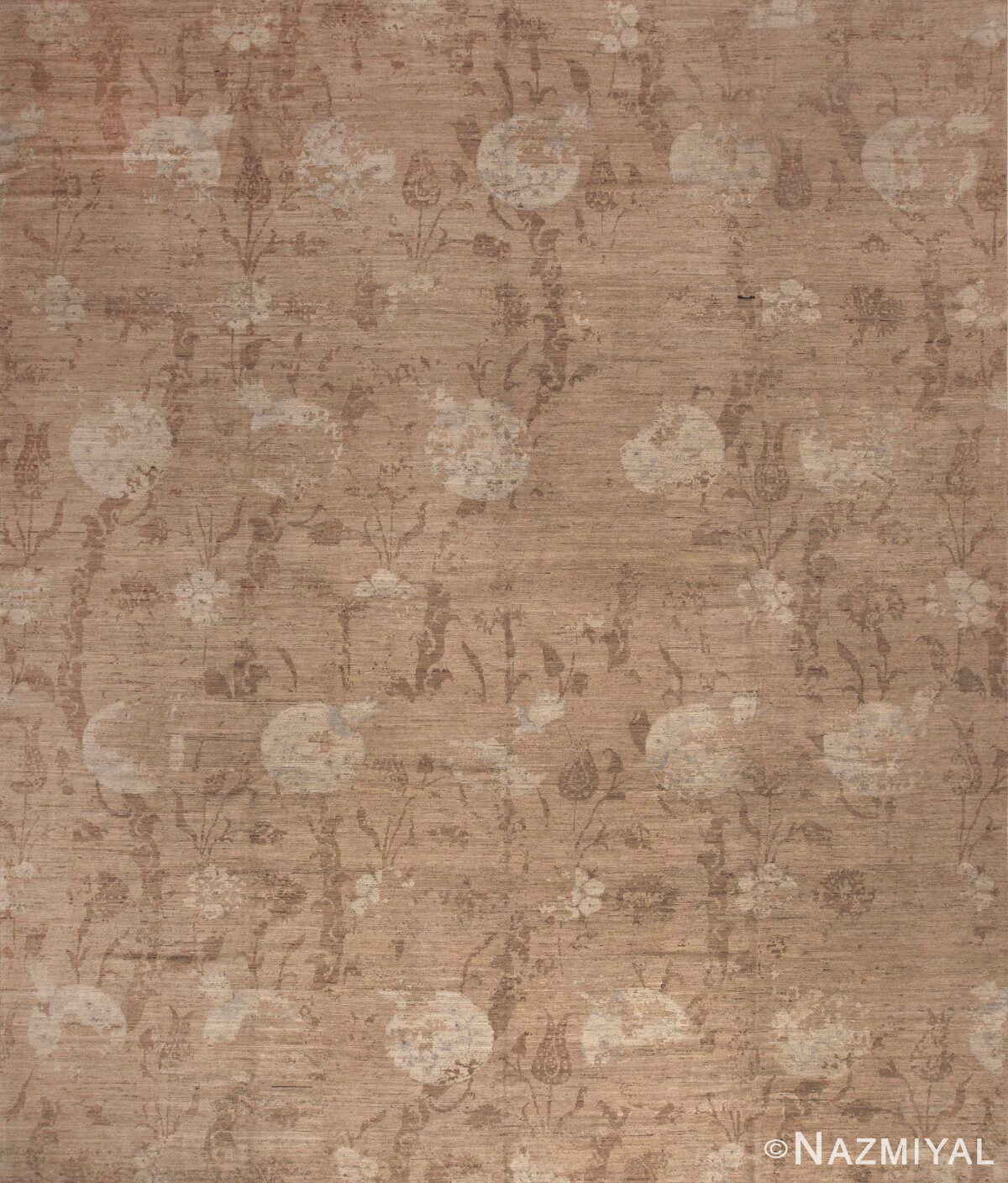 Handmade Modern Neutral Brown Pomegranate Design Wool Area Rug 11730 by Nazmiyal Antique Rugs