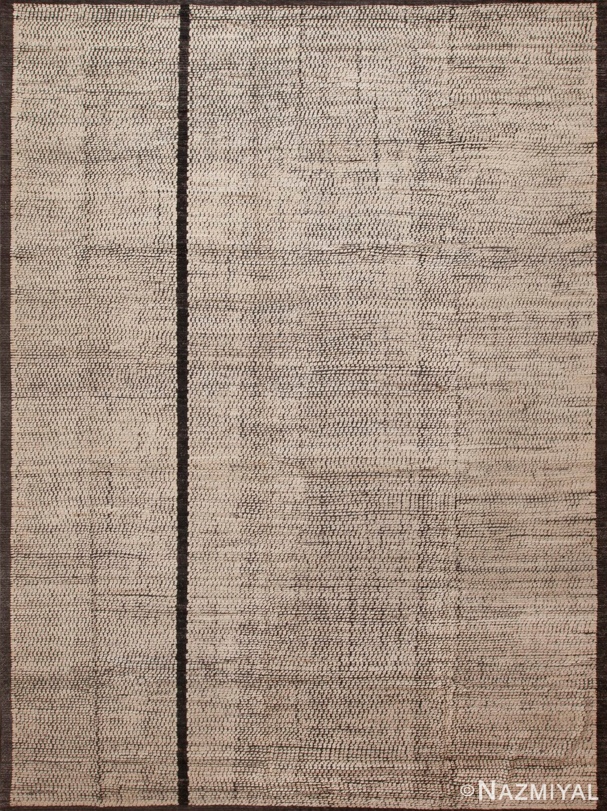 Large Minimalist Cream Brown Modern Handmade Wool Area Rug 11712 by Nazmiyal Antique Rugs