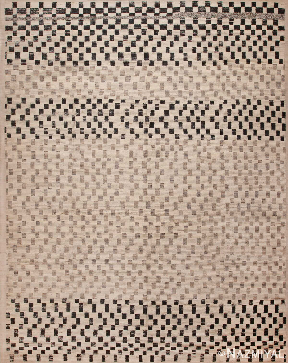 Large Size Modern Cream Gray Black Checkerboard Design Contemporary Area Rug 11748 by Nazmiyal Antique Rugs