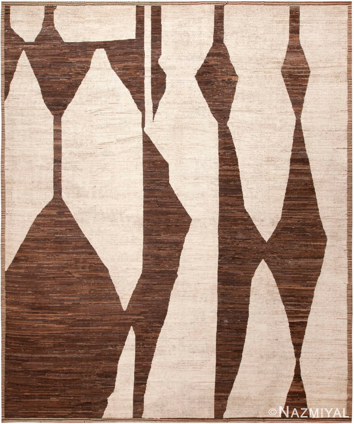 Large Tribal Design Ivory And Brown Modern Area Rug 11731 by Nazmiyal Antique Rugs