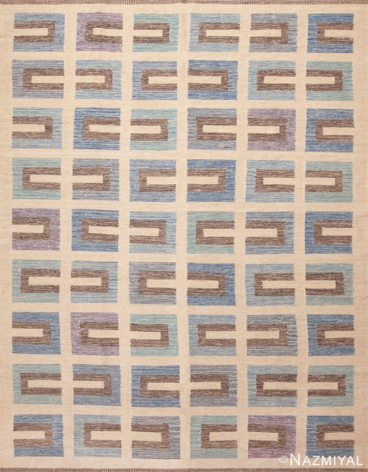 Mid-Century Modern Geometric Scandinavian Swedish Design Flatweave Kilim Contemporary Area Rug 72541 by Nazmiyal Antique Rugs