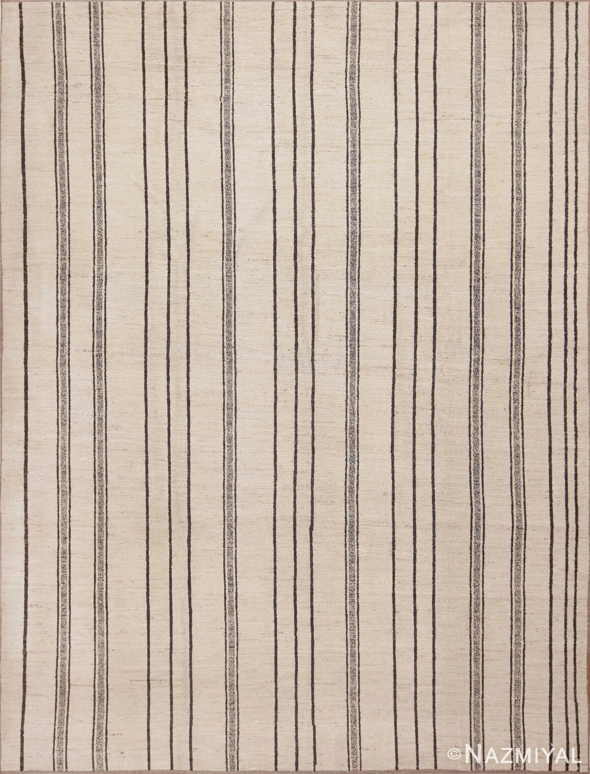 Minimalist Striped Cream Background Geometric Modern Area Rug 11473 by Nazmiyal Antique Rugs