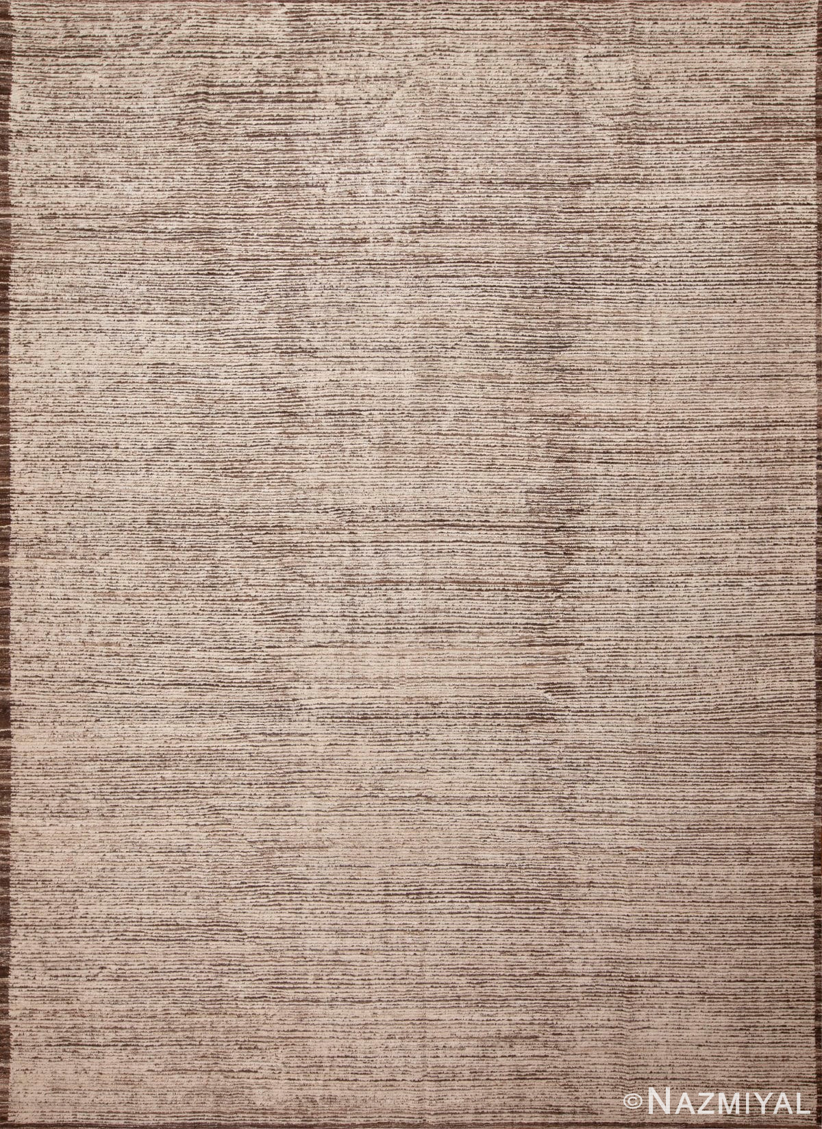 Modern Contemporary Handmade Cream Brown Wool Minimalist Area Rug 11663 by Nazmiyal Antique Rugs