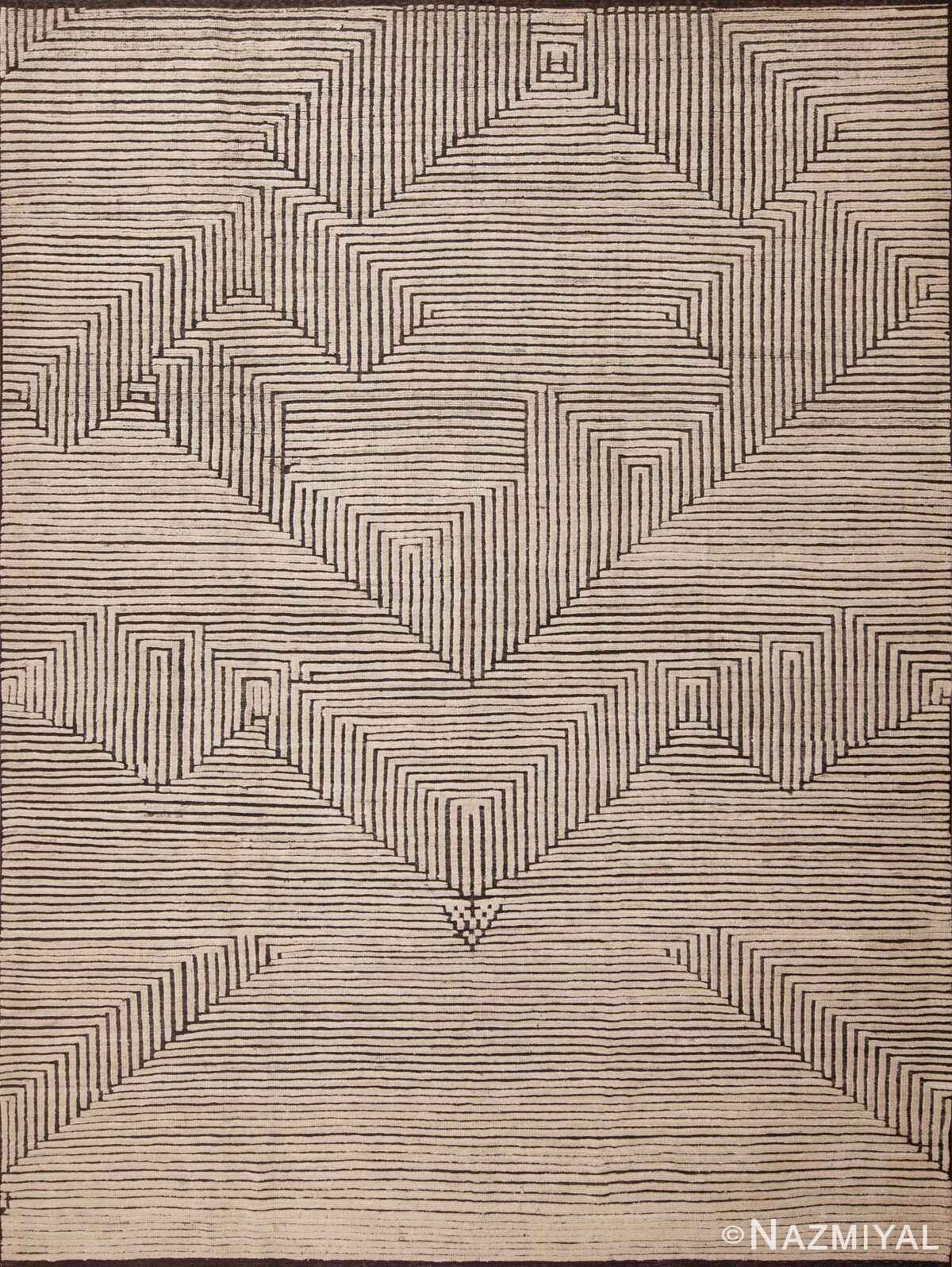 Modern Cream Brown Geometric Art Deco Inspired Design Contemporary Area Rug 11453 by Nazmiyal Antique Rugs
