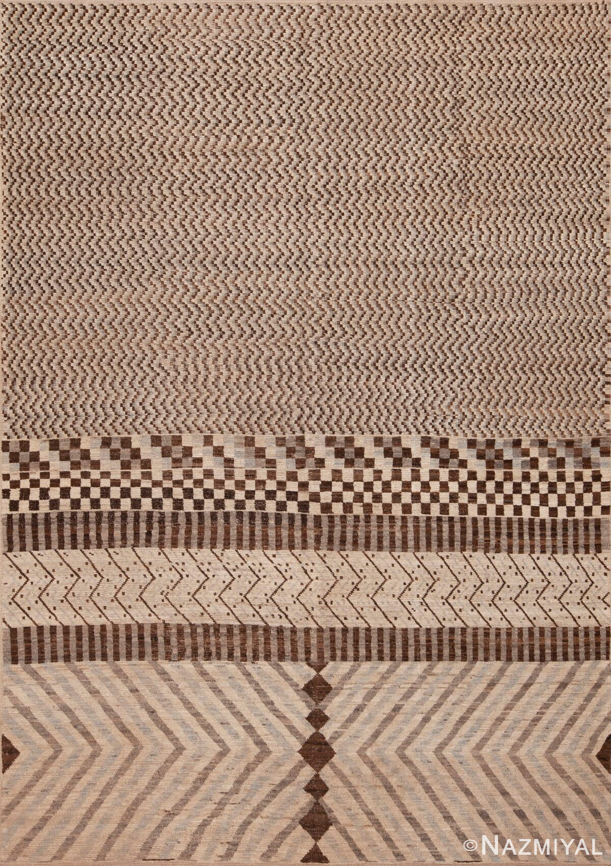 Modern Earthy Brown Chevron Moroccan Berber Beni Ourain Design Rug 11290 by Nazmiyal Antique Rugs