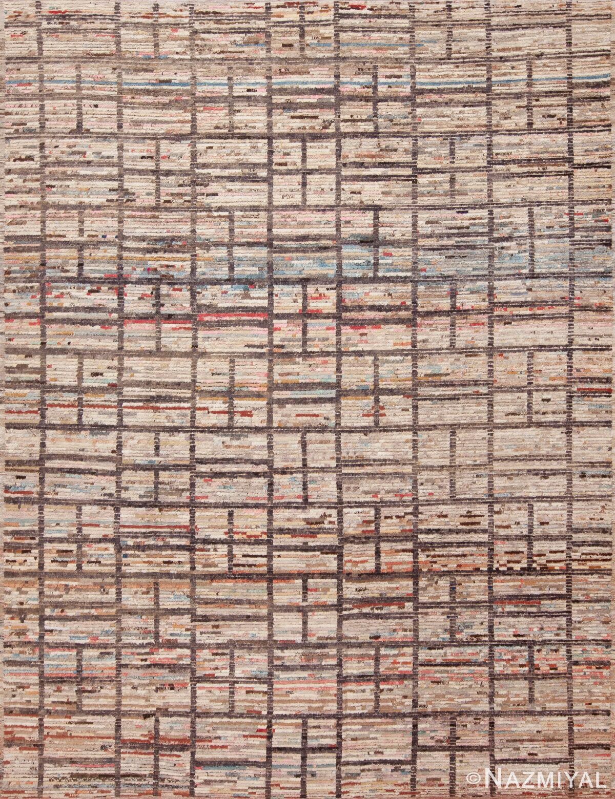 Modern Geometric Grid Design Wool Pile Handmade Contemporary Area Rug 11468 by Nazmiyal Antique Rugs