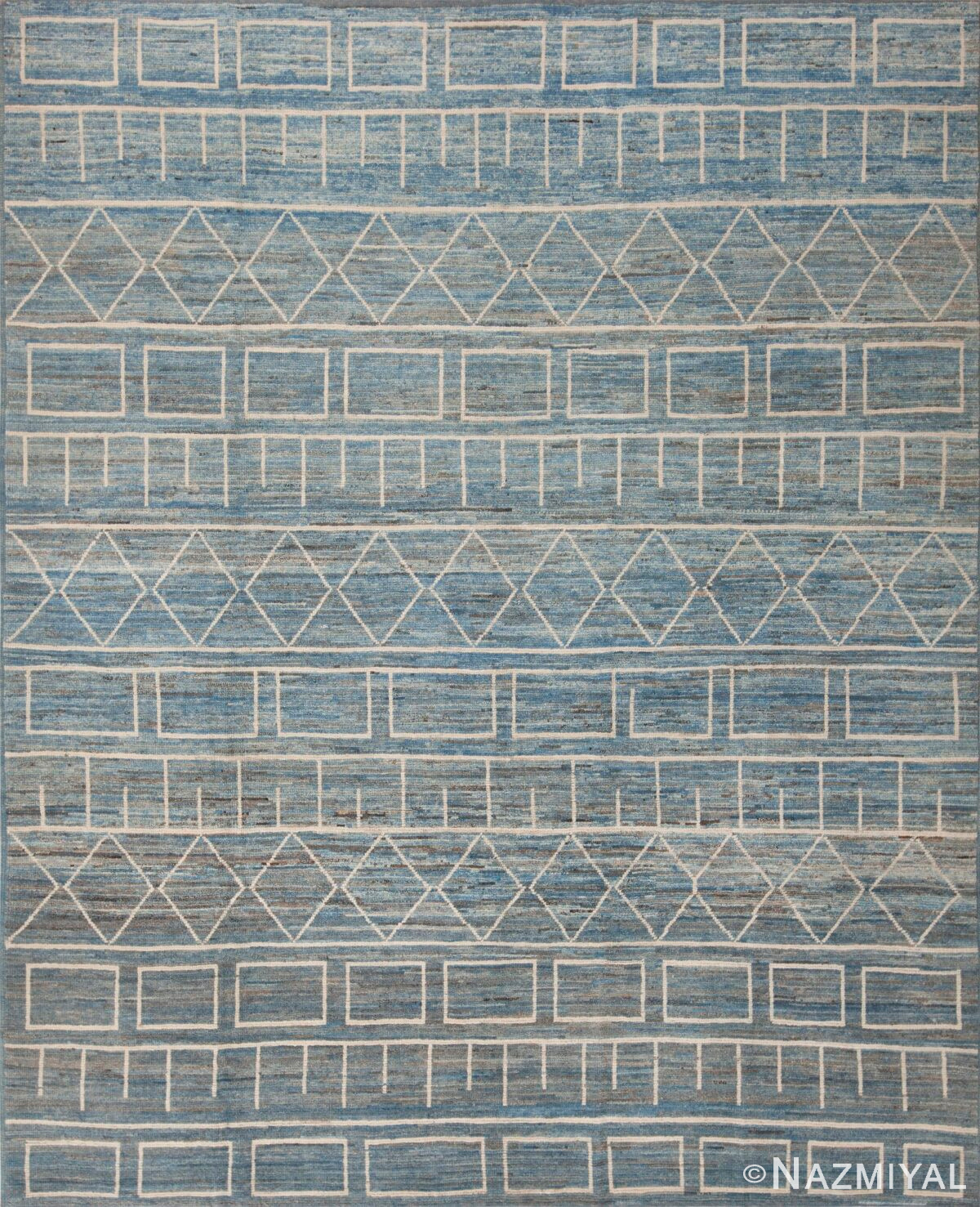 Modern Geometric Light Sky blue Background Tribal Contemporary Area Rug 11340 by Nazmiyal Antique Rugs
