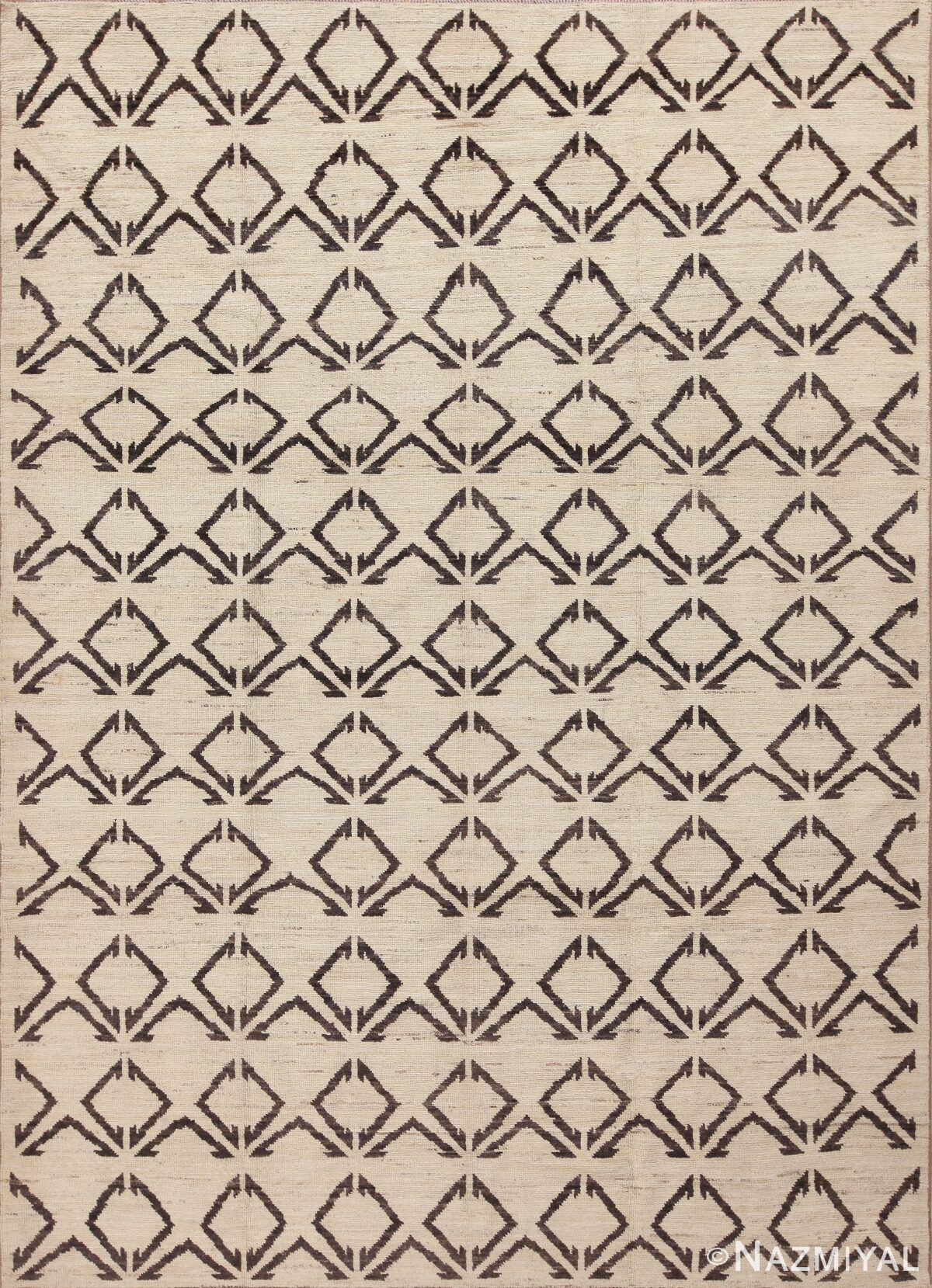 Modern Room Size Brown Cream Moroccan Berber Beni Ourain Design Area Rug 11312 by Nazmiyal Antique Rugs