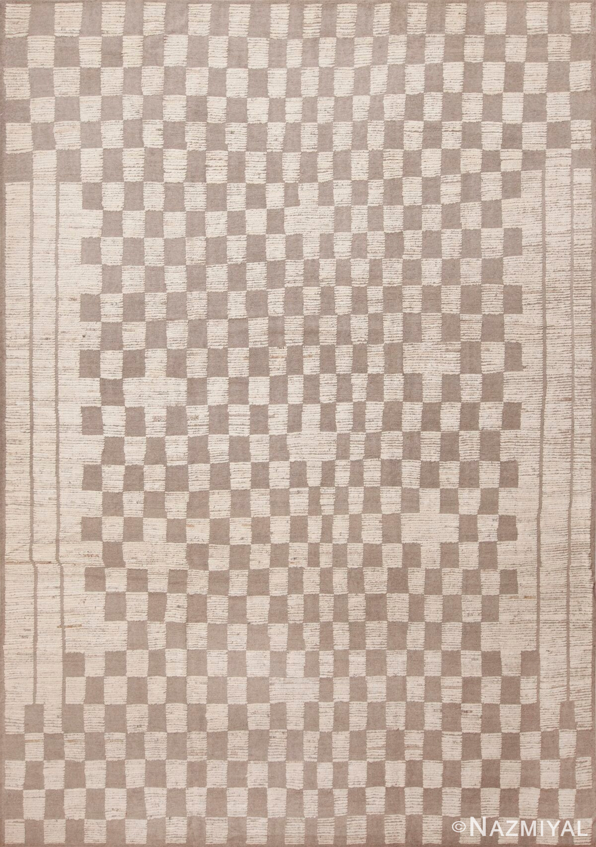 Neutral Cream Grey Tribal Checkboard Design Modern Area Rug 11582 by Nazmiyal Antique Rugs