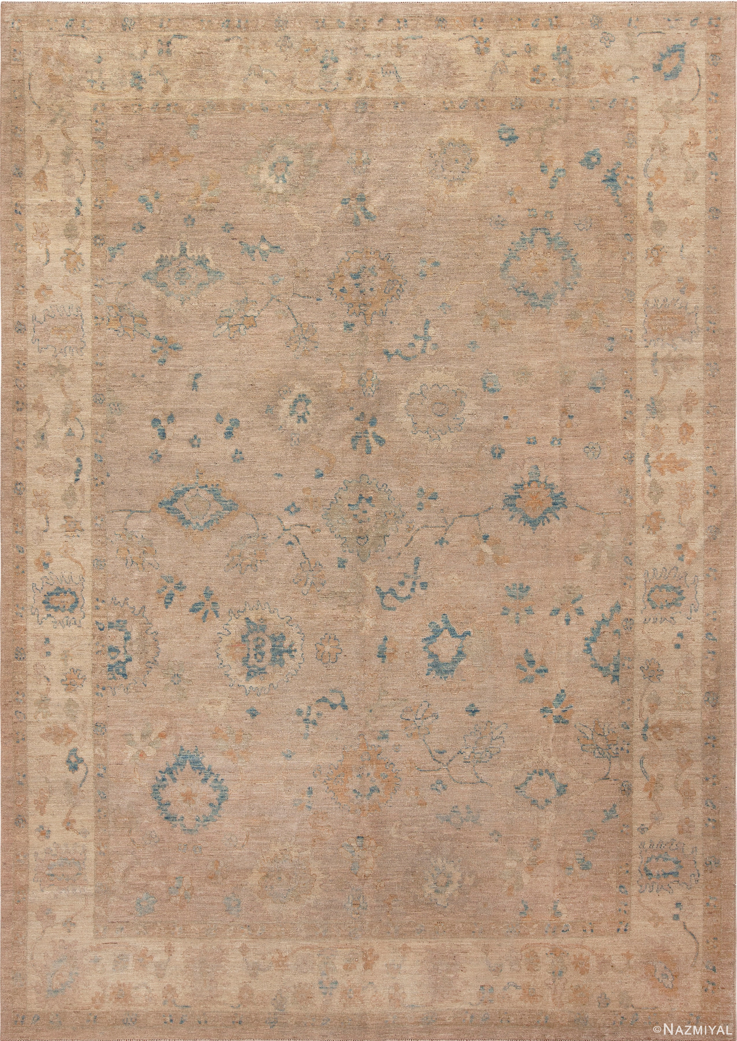 Soft Neutral Contemporary Modern Turkish Oushak Design Area Rug 11603 by Nazmiyal Antique Rugs
