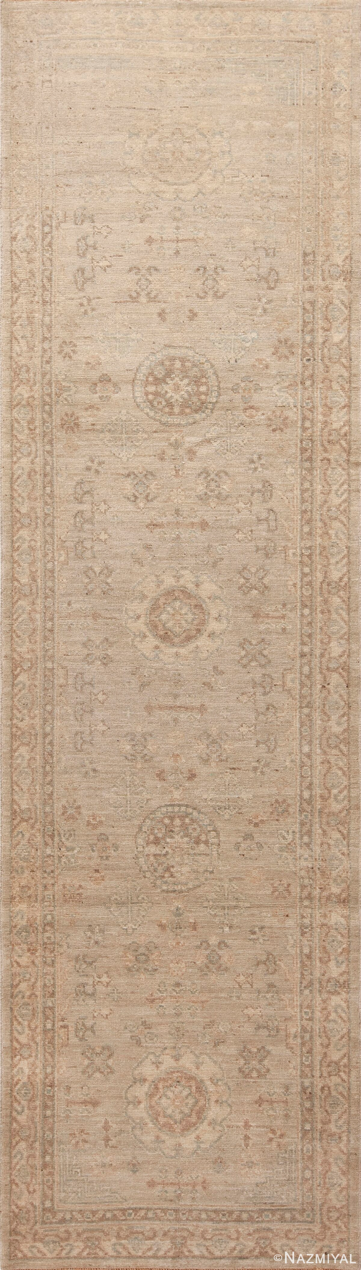 Soft Neutral Light Grey Khotan Design Hallway Runner Rug 11203 by Nazmiyal Antique Rugs