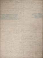 Magnificent Abstract Solid Design Light Ivory Cream Background With Sky Blue Abrash Modern Room Size Rug 11629 by Nazmiyal Antique Rugs