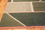 Corner Of Geometric Moss Green Modern Swedish Scandinavian Flatwoven MCM Design Kilim Area Rug 72545 by Nazmiyal Antique Rugs