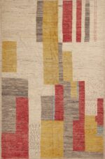 Light Cream Background Art Deco Color Block Design Contemporary Modern Area Rug 11258 at Nazmiyal Antique Rugs