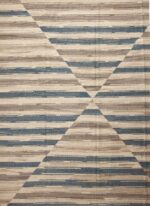 Neutral Cream Blue Color Geometric Design Modern Flat Weave Room Size Kilim Rug #11592 by Nazmiyal Antique Rugs