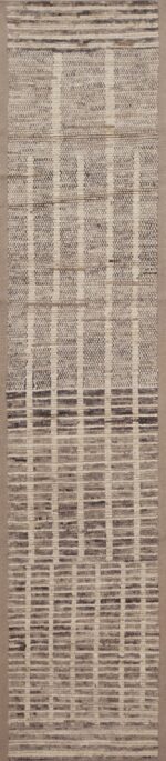 Beautiful Neutral Grey Color Simplistic Geometric Design Modern Contemporary Hallway Runner Rug 11143 by Nazmiyal Antique Rugs