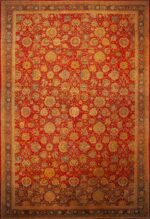 Jaw Dropping Rustic Red Oversized Large Scale Allover Design Antique Indian Agra Rug 71251 by Nazmiyal Antique Rugs