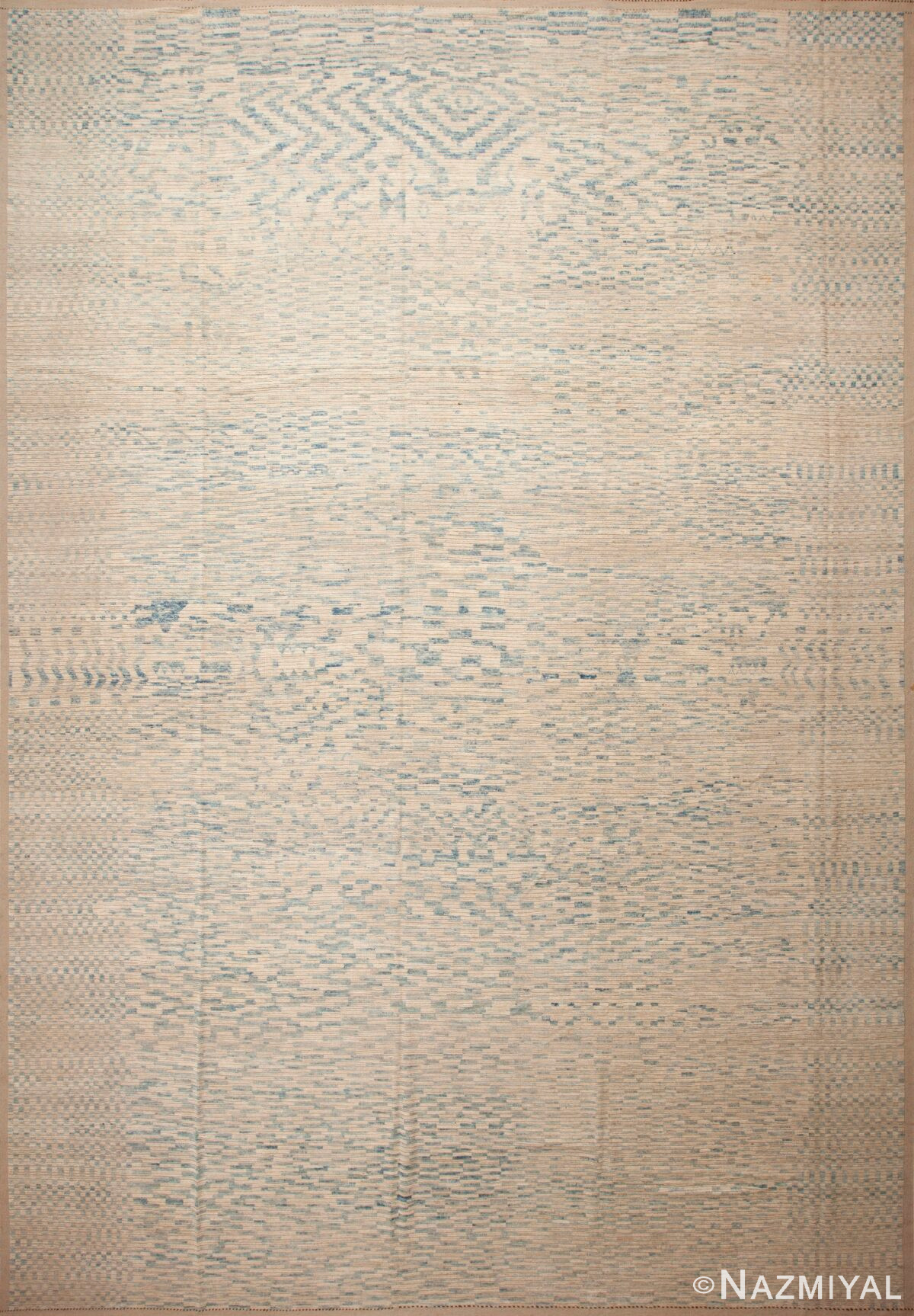 A Beautiful Abstract Cream Light Blue Large Size Geometric Design Modern Area Rug #11821 by Nazmiyal Rugs