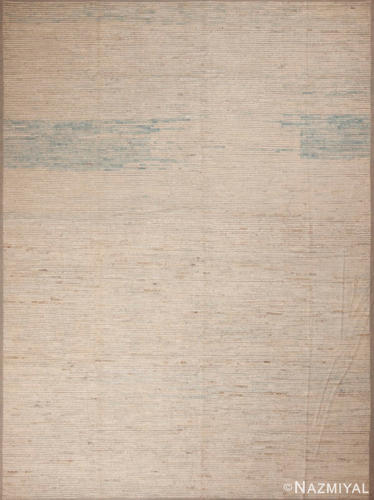 Magnificent Abstract Solid Design Light Ivory Cream Background With Sky Blue Abrash Modern Room Size Rug 11629 by Nazmiyal Antique Rugs