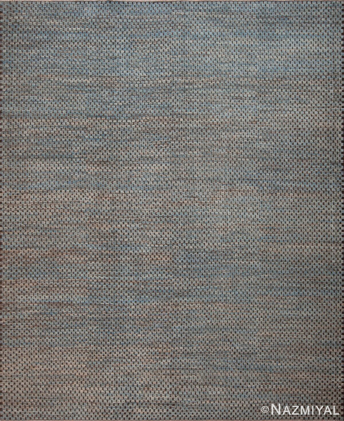 Blue Grey Allover Brown Checkerboard Design Modern Handmade Wool Pile Area Rug 11481 by Nazmiyal Antique Rugs