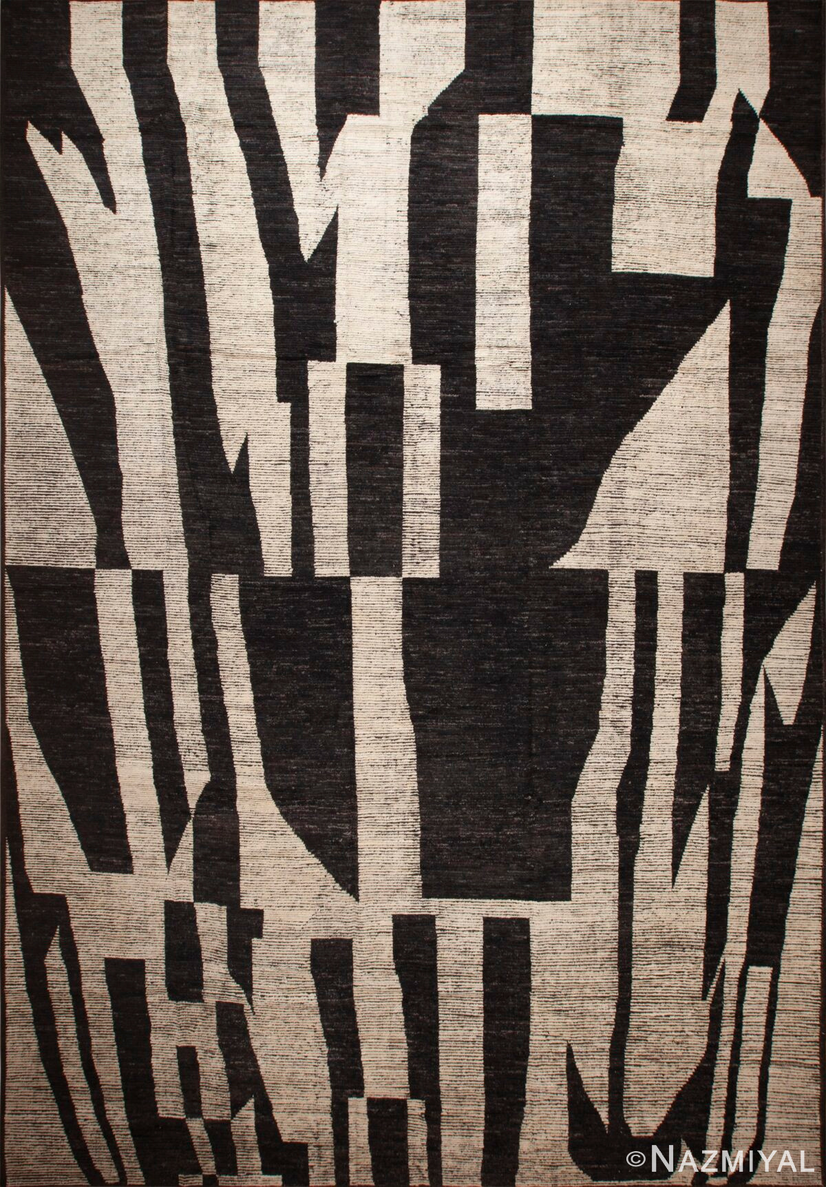 Bold Black and White Color Tribal Geometric Oversized Modern Rug 11846 by Nazmiyal Antique Rugs