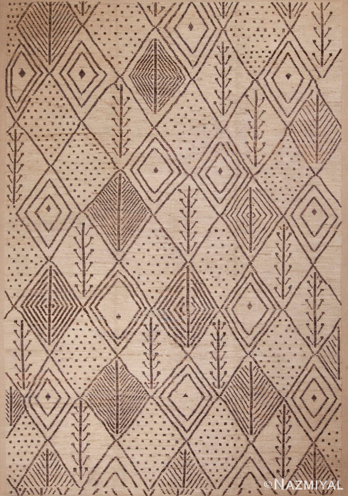 Contemporary Cream Brown Tribal Berber Moroccan Beni Ourain Design Modern Area Rug #11625 by Nazmiyal Rugs