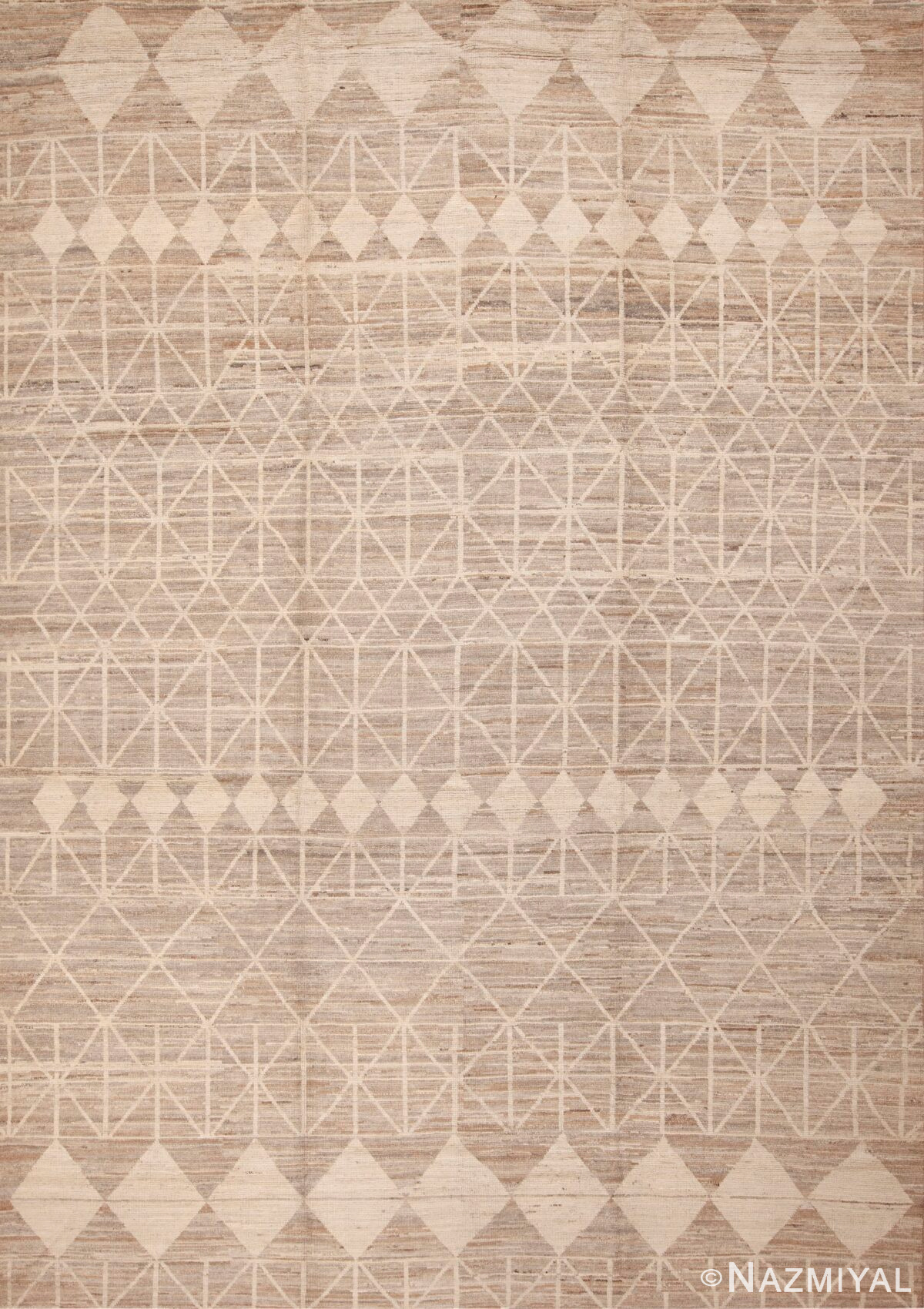 Contemporary Handmade Tribal Geometric Neutral Color Modern Room Size Rug 11643 by Nazmiyal Rugs