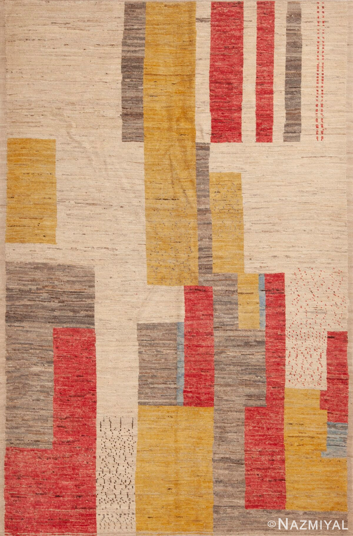 Light Cream Background Art Deco Color Block Design Contemporary Modern Area Rug 11258 at Nazmiyal Antique Rugs