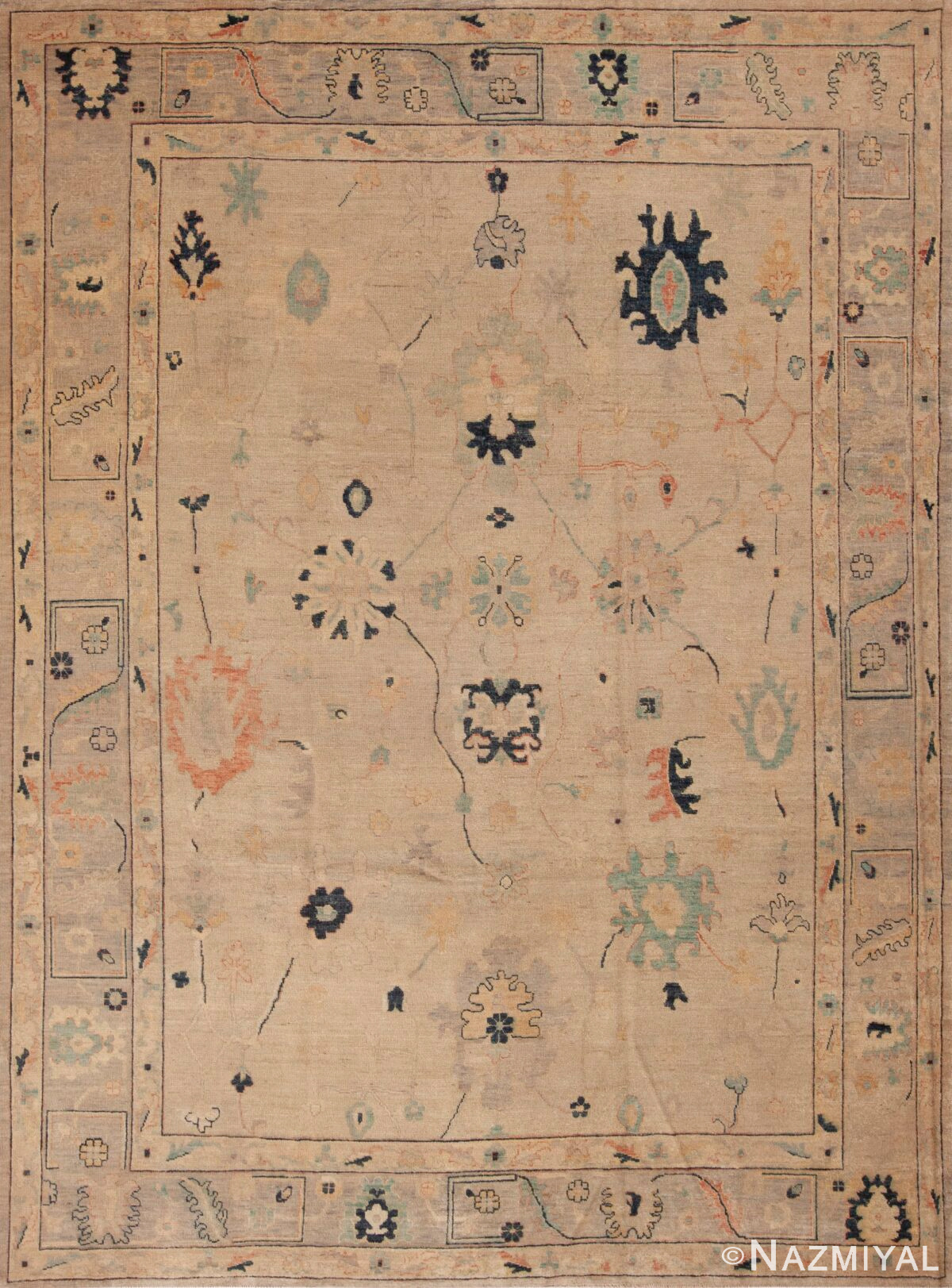 Cream Color Tribal Modern Turkish Oushak Design Area Rug 11549 by Nazmiyal Antique Rugs