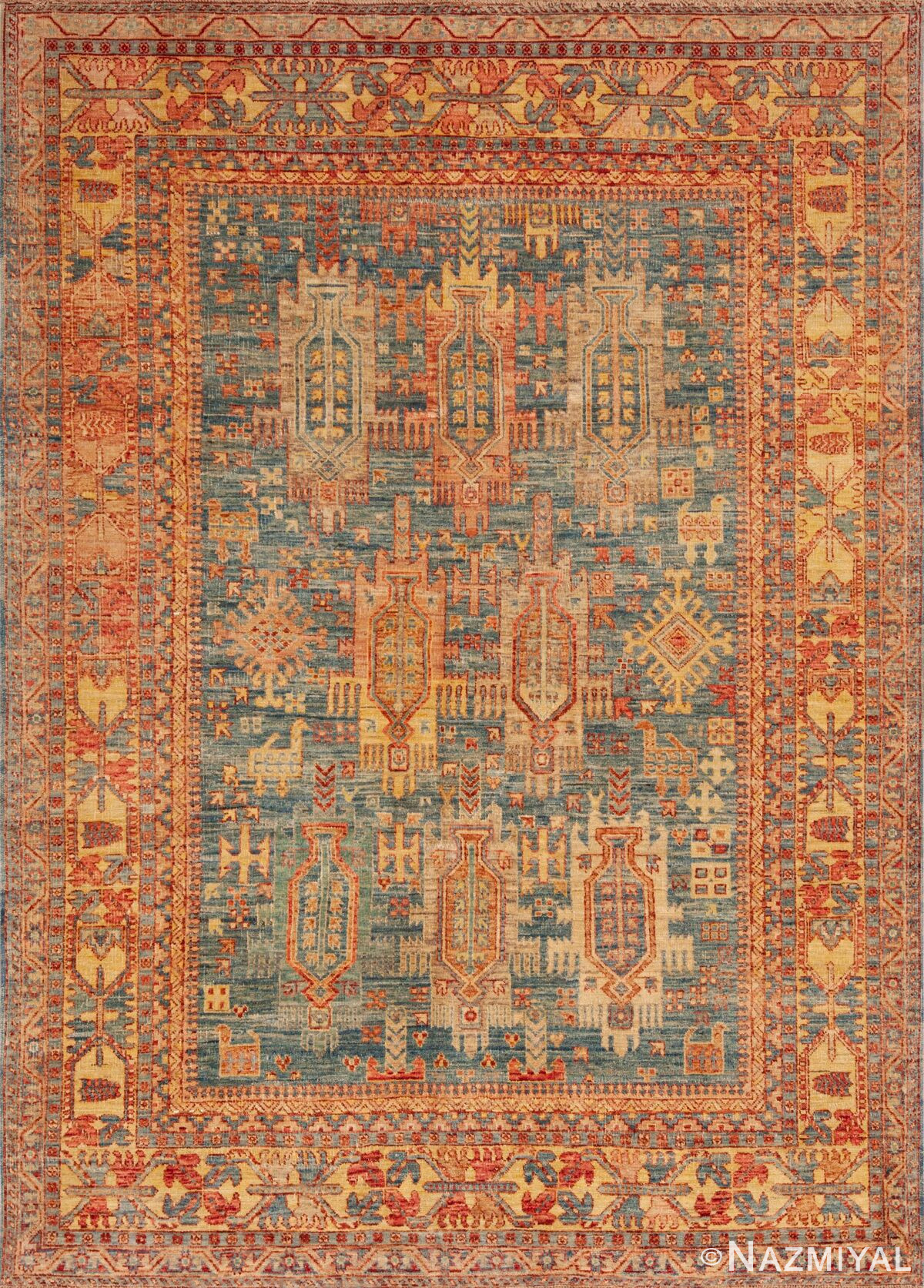 Happy Jewel Tone Color Modern Tribal Geometric Caucasian Animal Design Contemporary Area Rug 11231 at Nazmiyal Antique Rugs