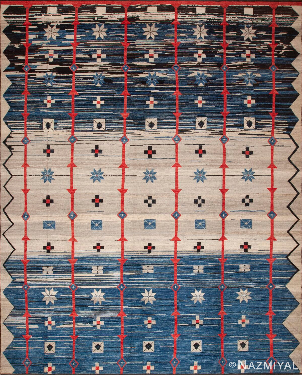 Geometric Large Size Mid Century Modern Swedish Design Contemporary Area Rug 11707 by Nazmiyal Antique Rugs
