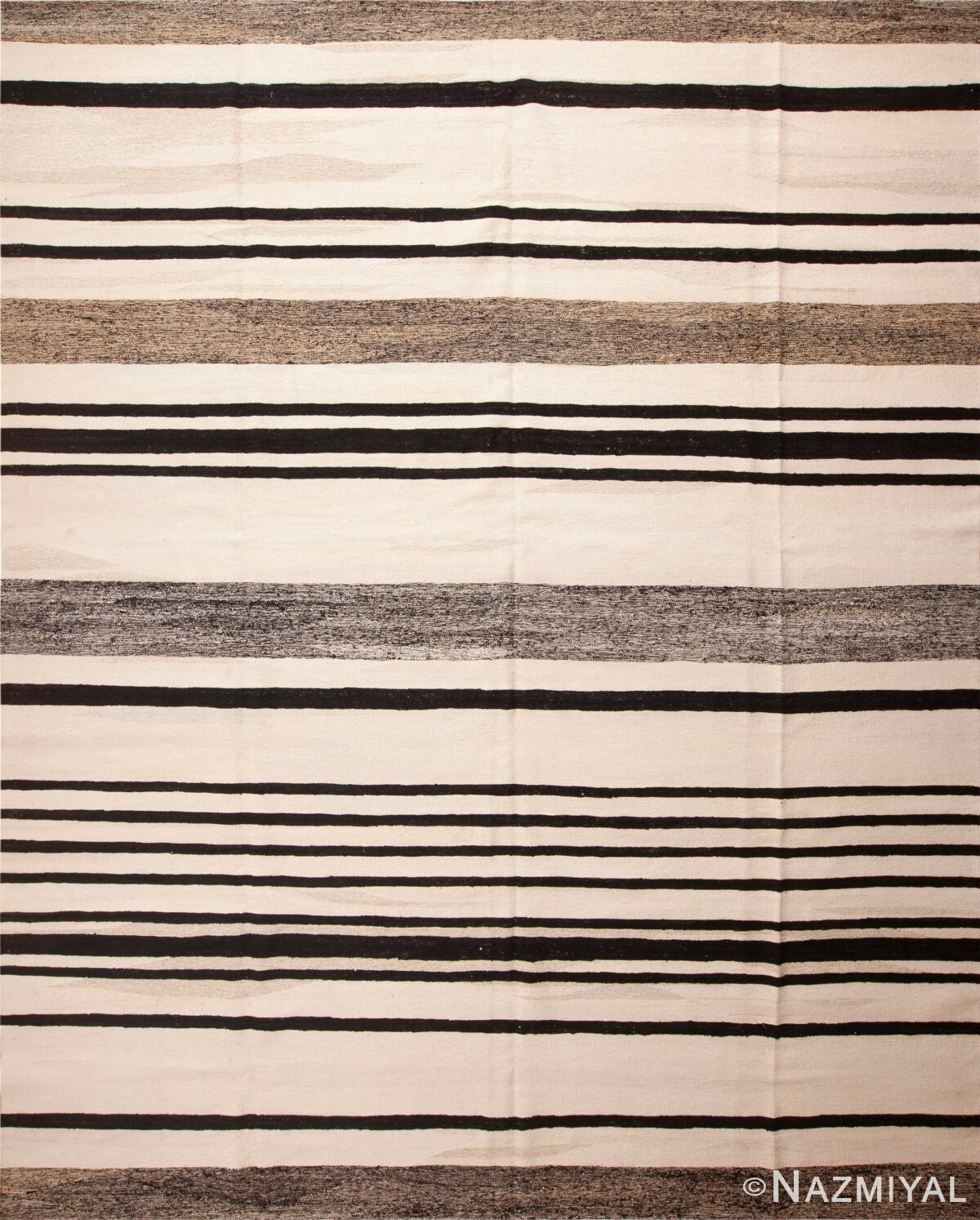 Large Size Neutral Color White Black Modern Flatweave Kilim Rug #11733 by Nazmiyal Rugs