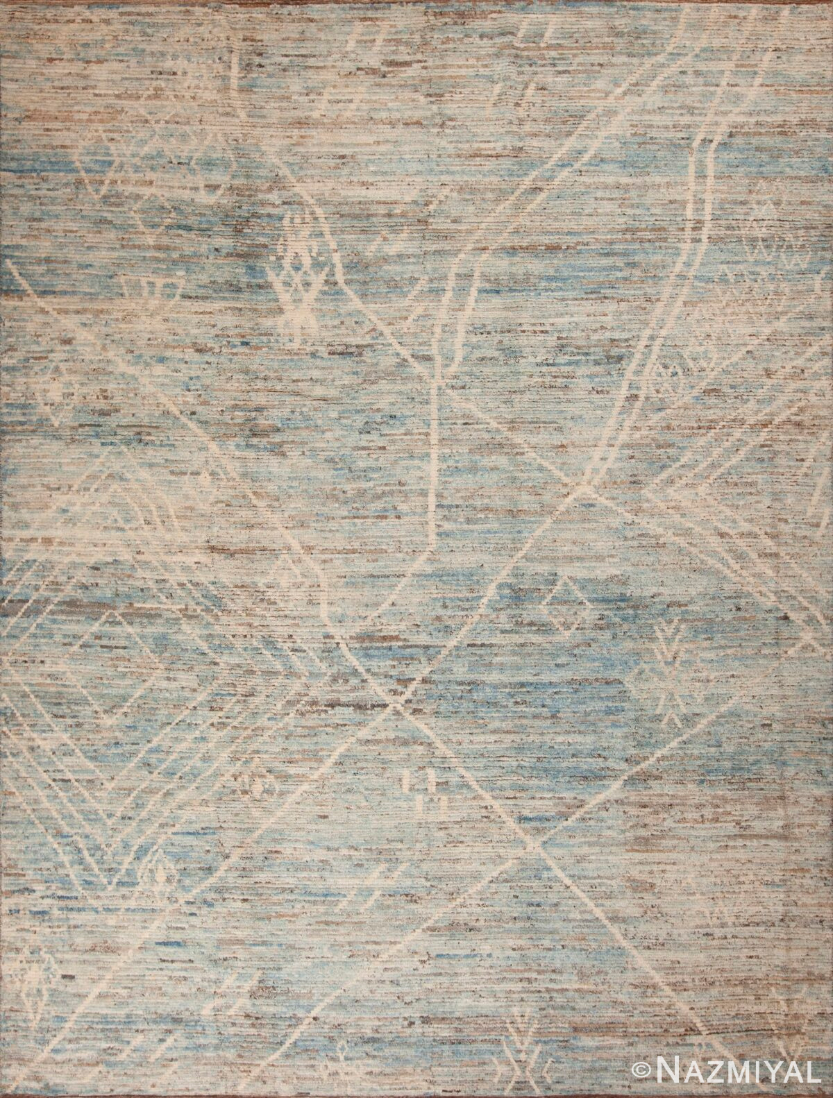 Light Blue Color Abstract Tribal Geometric Design Modern Area Rug 11571 by Nazmiyal Antique Rugs