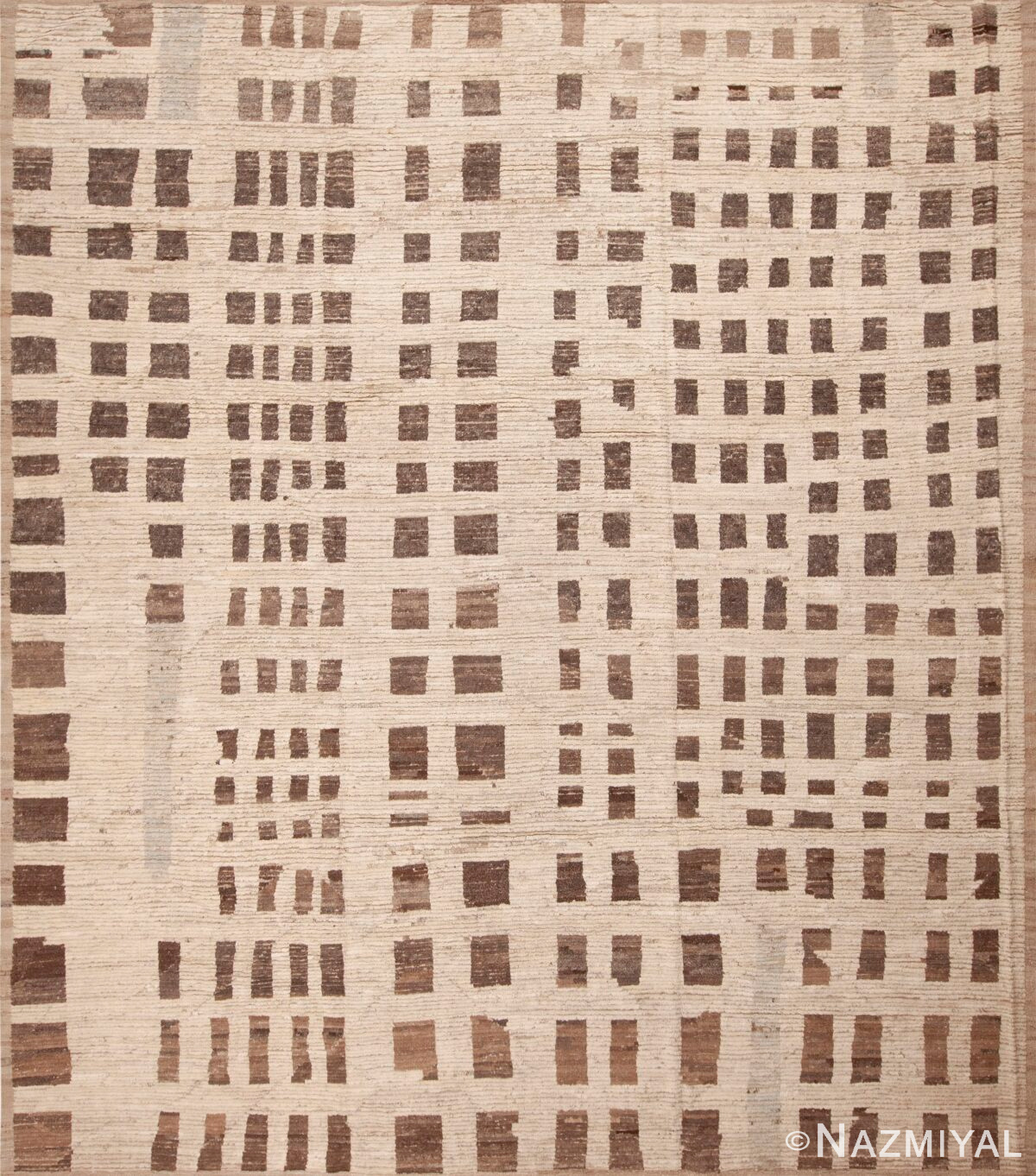 Modern Cream Brown Tribal Geometric Room Size Area Rug 11682 by Nazmiyal Antique Rugs