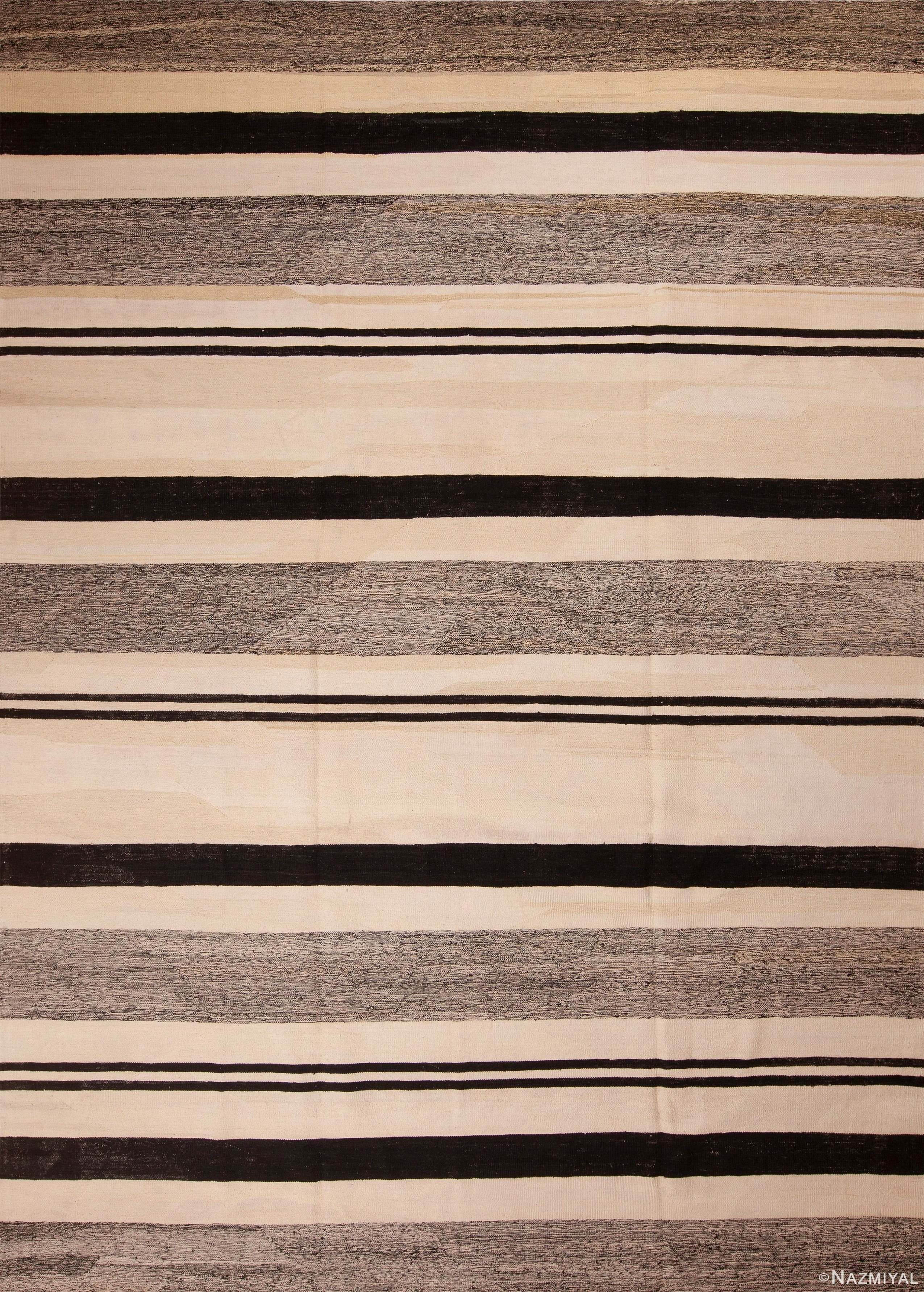 Modern Flatweave Room Size Black and White Color Kilim Rug #11593 Nazmiyal Antique Rugs