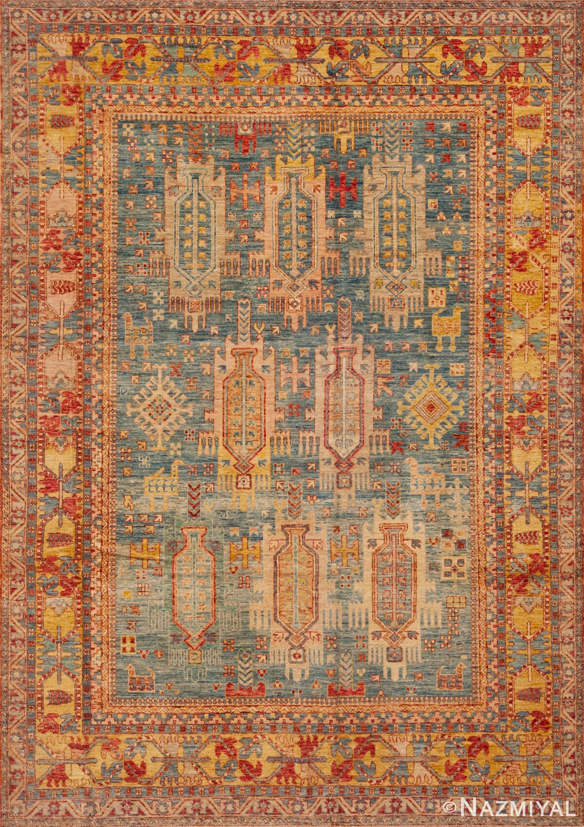 Modern Happy Jewel Tone Color Tribal Geometric Animal Design Rug 11320 by Nazmiyal Antique Rugs