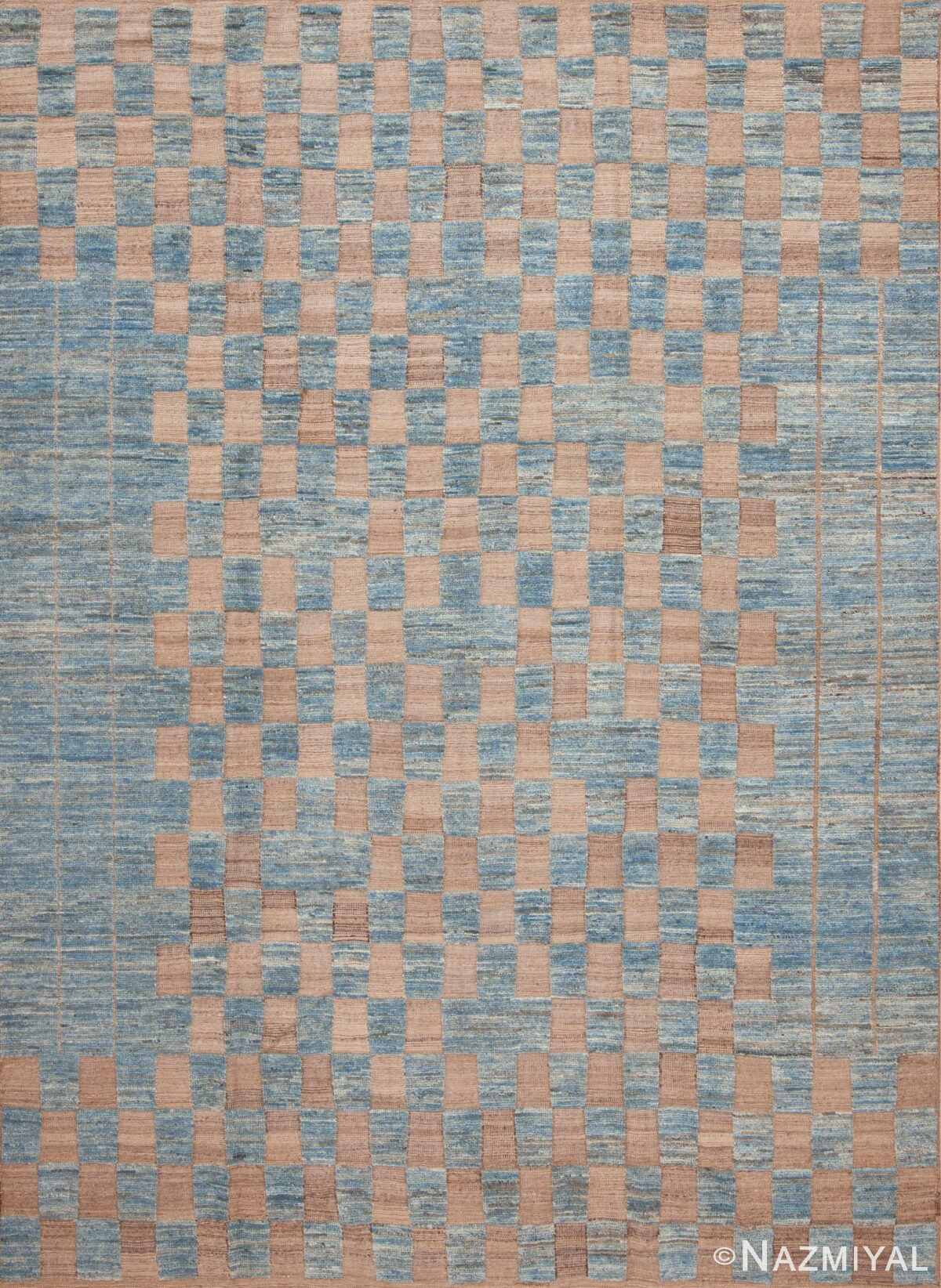 Beautiful And Artistic Modern Tribal Geometric Checkboard Design Light Blue And Neutral Room Size Area Rug 11400 by Nazmiyal Antique Rugs