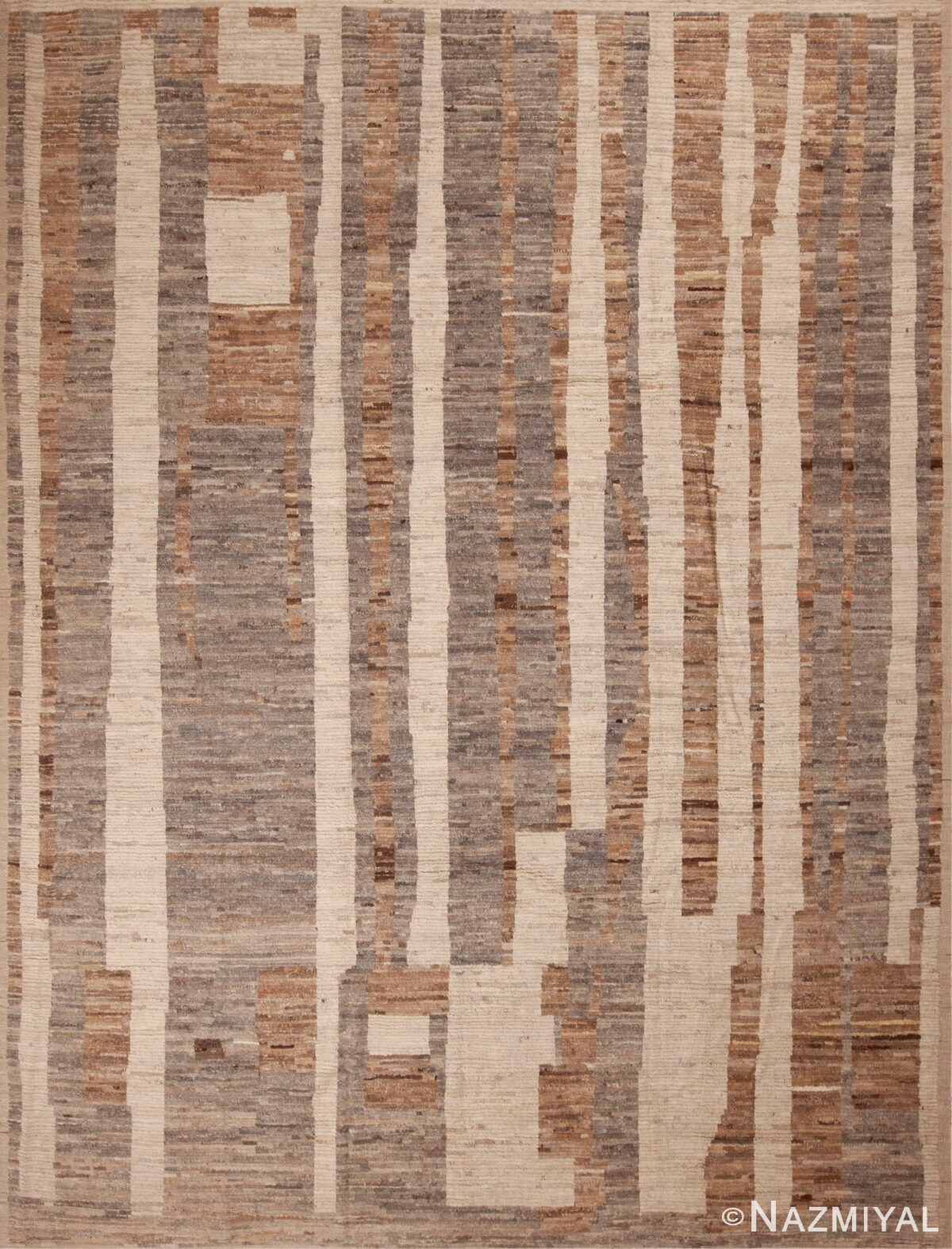 Neutral Earthy Grey Brown and Cream Color Tribal Design Modern Room Size Area Rug #11607 by Nazmiyal Antique Rugs