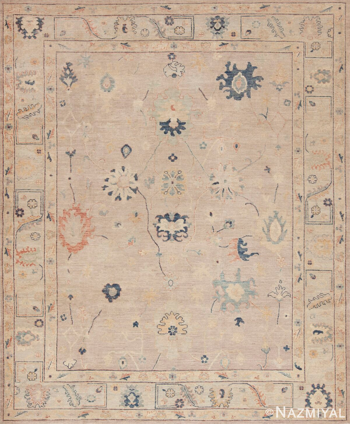 Neutral Light Color Contemporary Modern Turkish Oushak Area Rug 11381 by Nazmiyal Antique Rugs