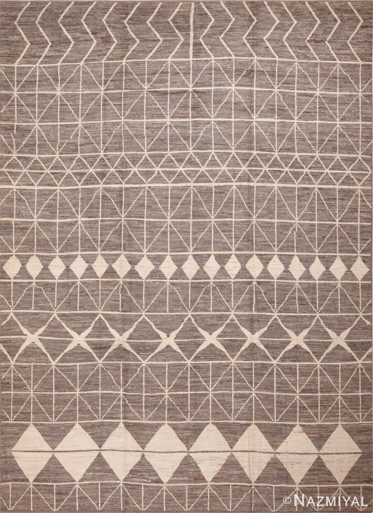 Room Size Neutral Gray and Cream Color Tribal Design Modern Area Rug #11569 by Nazmiyal Antique Rugs