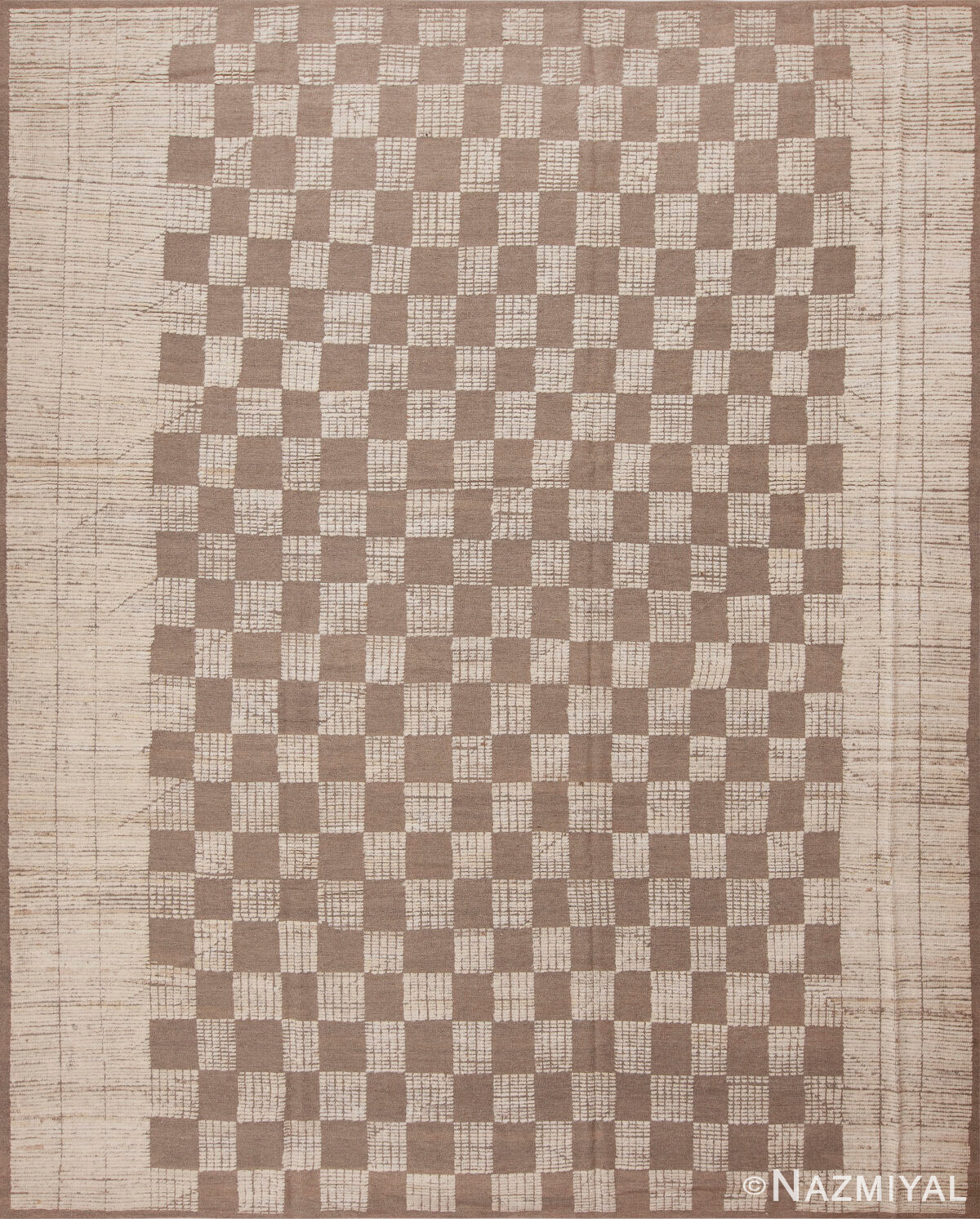 Soft Brown Cream Tribal Checkerboard Design Modern Area Rug 11572 by Nazmiyal Antique Rugs