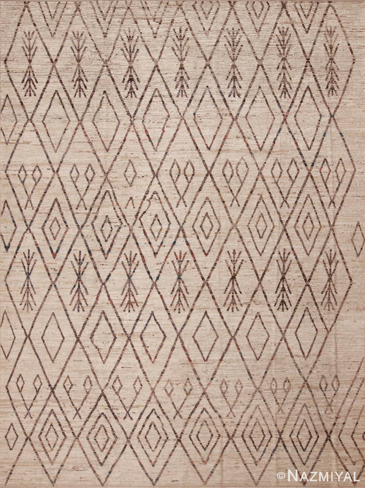 Tribal Cream Brown Moroccan Berber Beni Ourain Design Modern Area Rug 11615 by Nazmiyal Antique Rugs