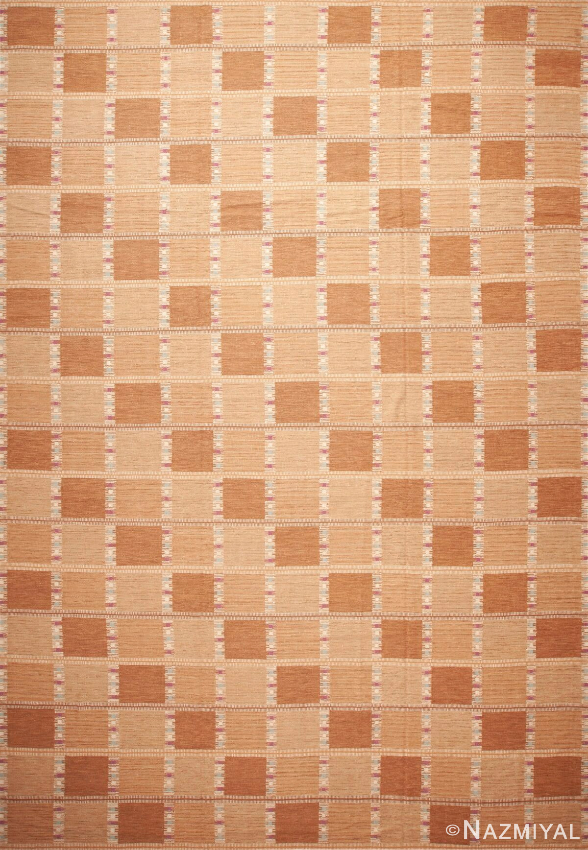 Warm Cozy Earthy Neutral Modern Large Size Flatweave Mid Century Swedish Design Kilim Rug 72646 by Nazmiyal Antique Rugs