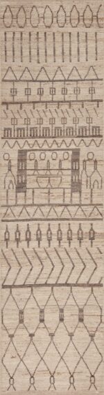 Artistic Cream Background And Neutral Color Tribal Geometric Design Modern Contemporary Hallway Runner Rug 11140 by Nazmiyal Antique Rugs