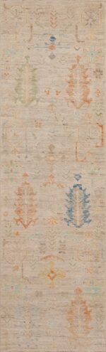 Beautifully Artistic Ivory Cream Background Primitive Rustic Tribal Geometric Modern Hallway Runner Rug 11034 by Nazmiyal Antique Rugs