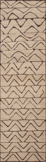 Artistic Tribal Design Ivory Cream Color Background Modern Contemporary Hallway Runner Rug 11117 by Nazmiyal Antique Rugs